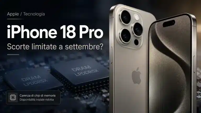 Render concettuale di iPhone 18 Pro con chip DRAM e possibile disponibilità limitata a settembre 2026