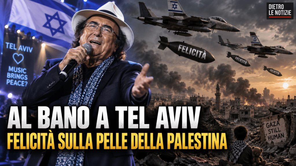 Al Bano canta a Tel Aviv mentre una miniatura editoriale richiama la sofferenza della Palestina