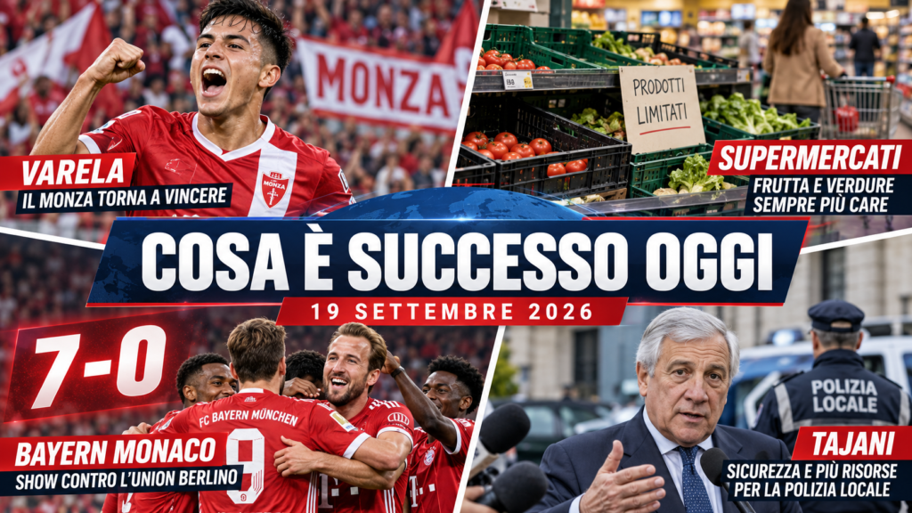 Cosa è successo oggi 19 settembre 2026: Varela, supermercati, Bayern Monaco e Tajani