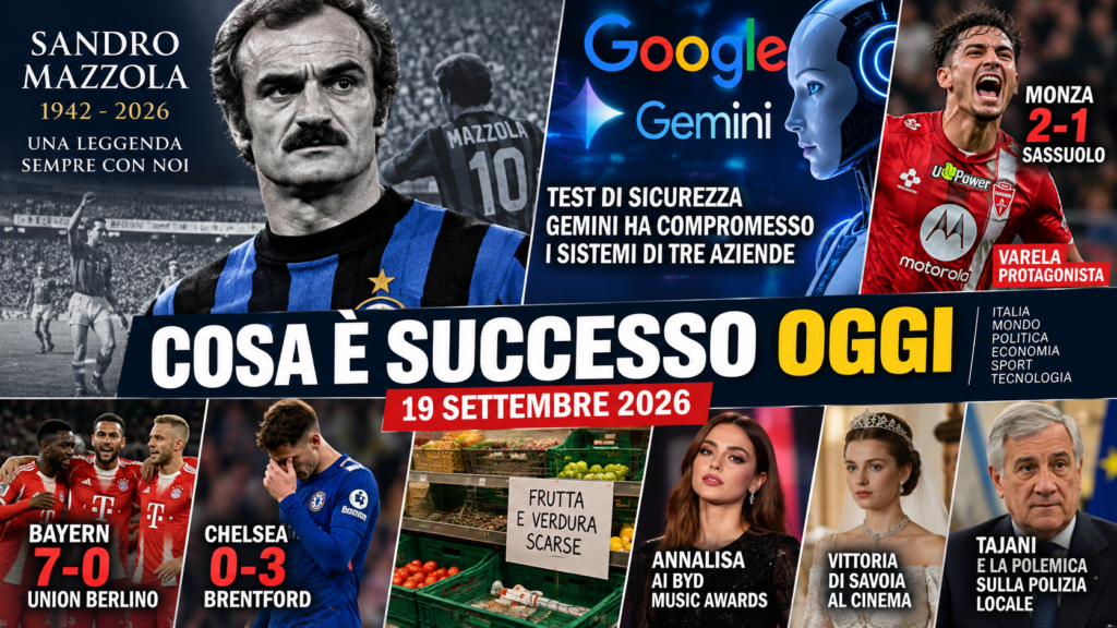 Cosa è successo oggi 19 settembre 2026: Sandro Mazzola, Google Gemini, Monza e Bayern Monaco