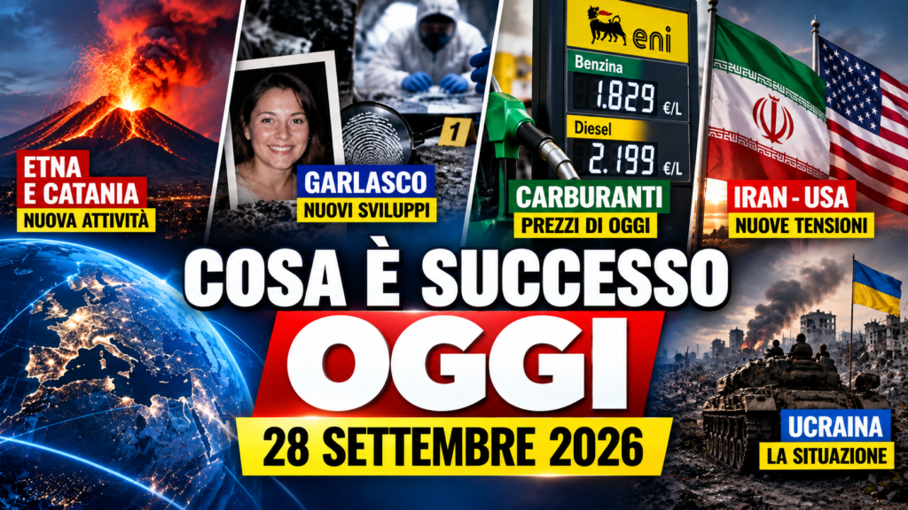 Cosa è successo oggi 28 settembre 2026: Etna, Garlasco, carburanti, Iran-USA e Ucraina