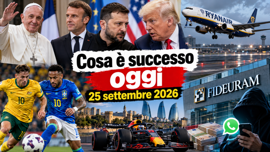 Cosa è successo oggi 25 settembre 2026: Fideuram, Australia-Brasile, Ryanair, Ucraina