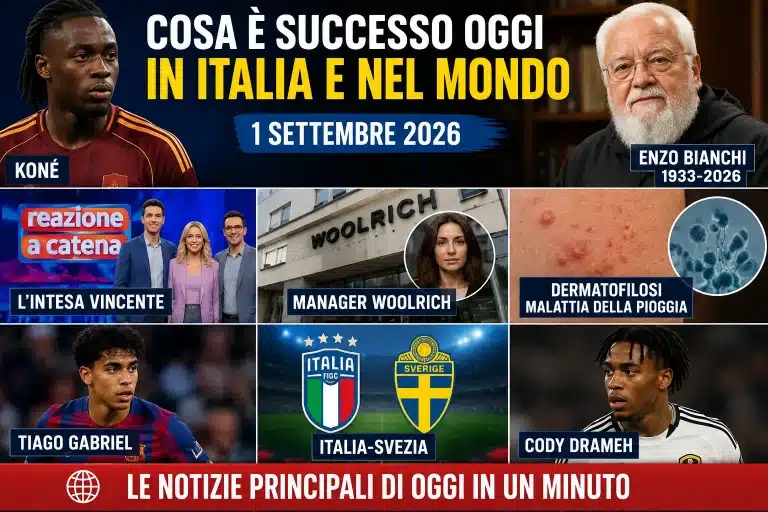 Notizie 1 settembre 2026 in Italia e nel mondo: Koné, Enzo Bianchi, Woolrich, Italia-Svezia e altre notizie