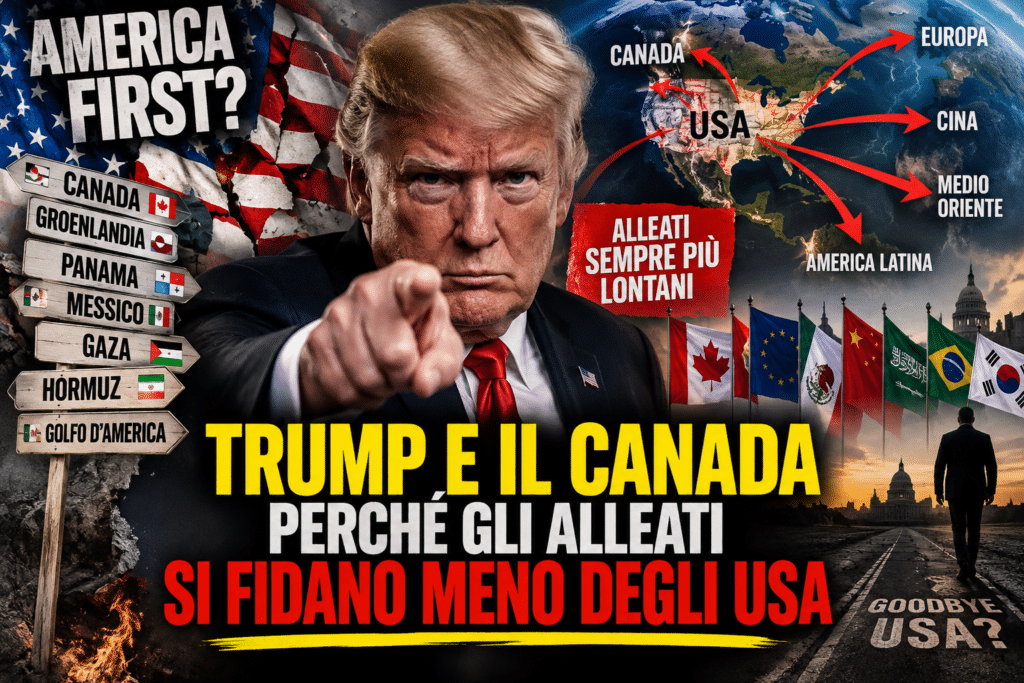 Grafica editoriale sui dazi di Trump al Canada e sulla svolta di Ottawa verso l'Europa, settembre 2026